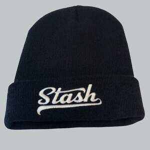 Stash Embroidered Logo Black Knit Cuffed Beanie